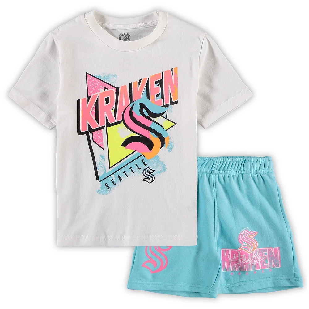 Ensemble t-shirt et short Seattle Kraken Wave Breaker blanc/bleu clair préscolaire