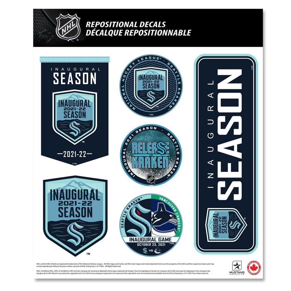 Seattle Kraken 2021 Inaugural Season 12'' x 14'' Repositionable - Decal Set