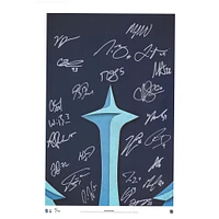 Impression minimaliste autographiée de 14" x 20" du Seattle Kraken par S. Preston avec plusieurs signatures - Édition limitée à 32 exemplaires
