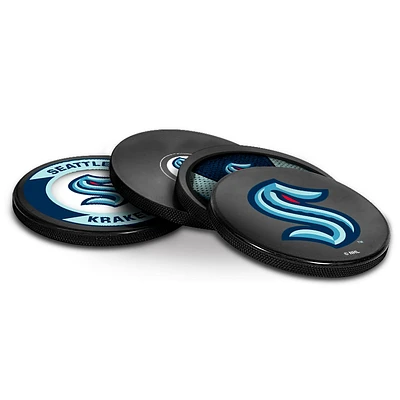 The Sports Vault Seattle Kraken Four-Piece Puck Coaster Set