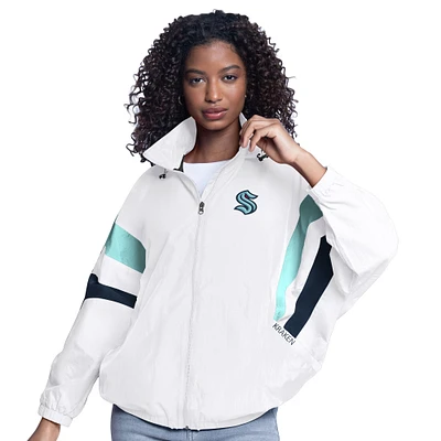 Women's G-III Sports by Carl Banks  White Seattle Kraken Game News Oversized Full-Zip Hoodie Jacket