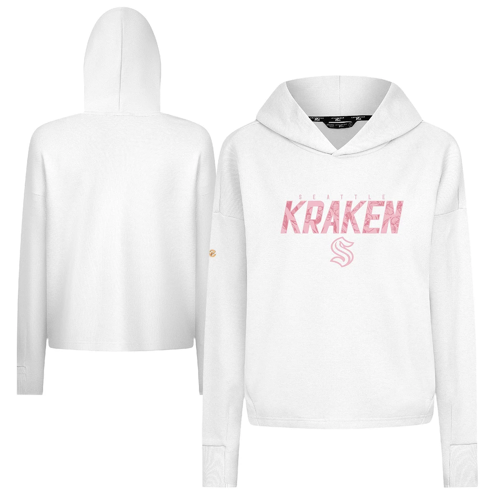 Women's Levelwear  White Seattle Kraken Mother's Day Sweet Floral Tri-Blend Cropped Pullover Hoodie