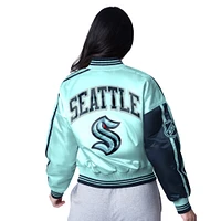 Women's Starter  Light Blue/Navy Seattle Kraken Zone Blitz Cropped Full-Snap Varsity Jacket