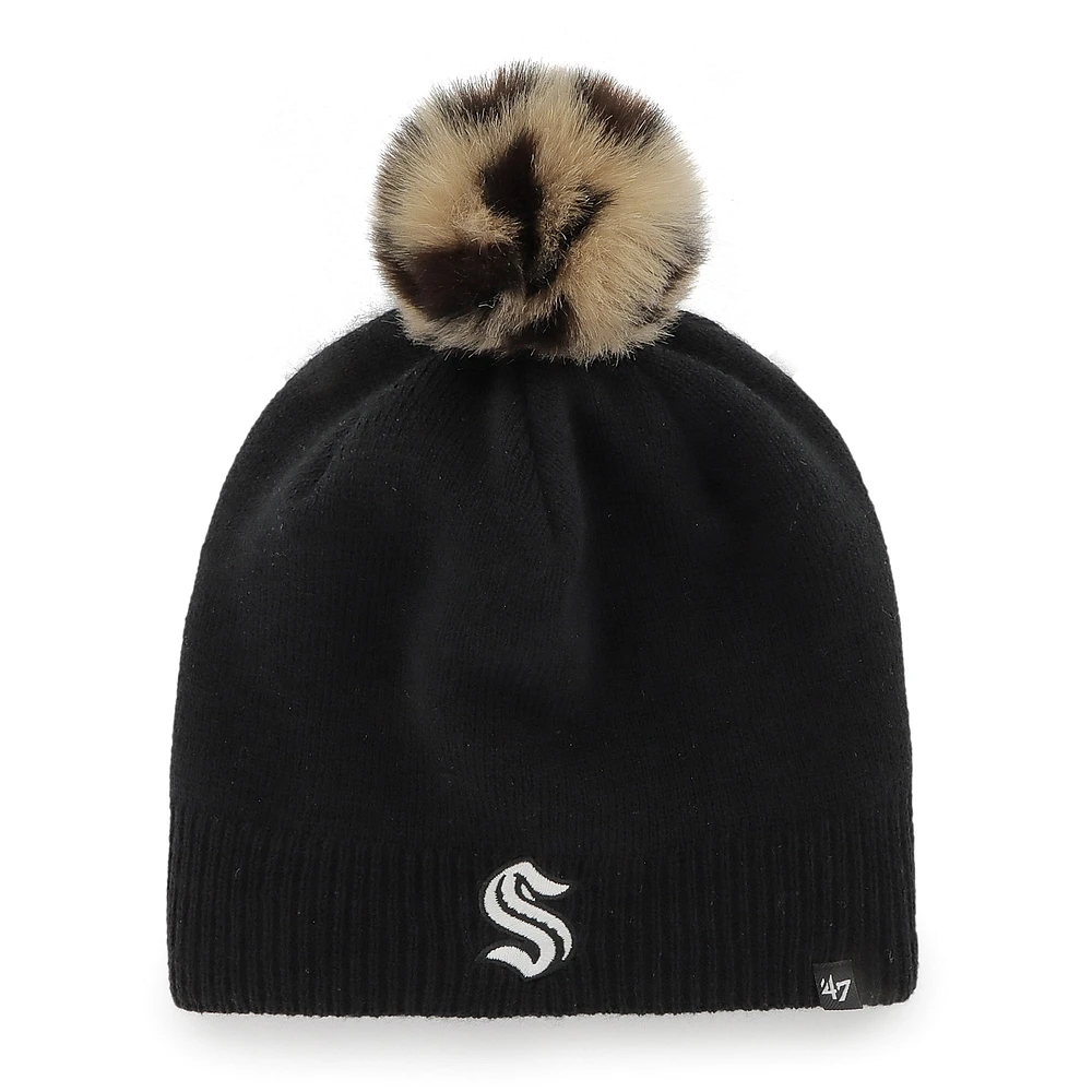 Bonnet en tricot Seattle Kraken Serengeti '47 noir pour femme avec pompon