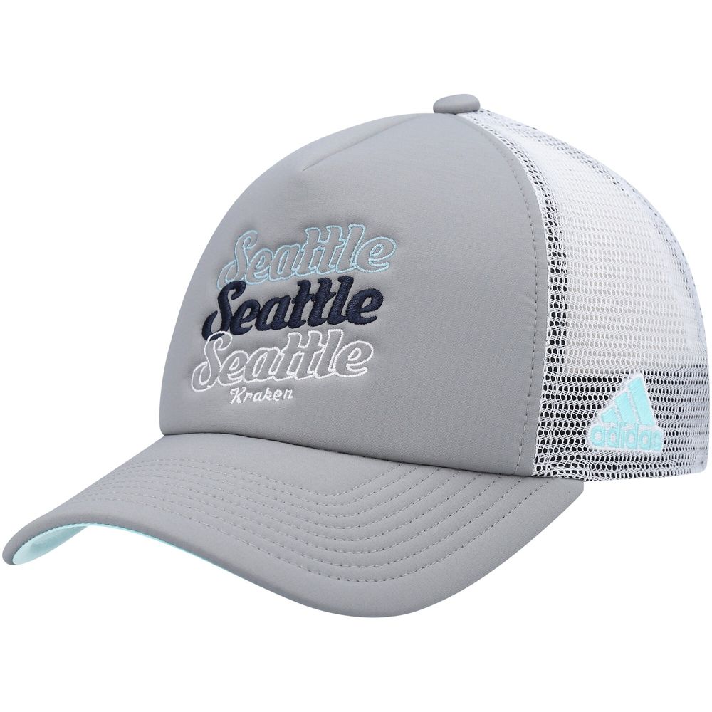 Women's adidas Gray/White Seattle Kraken Foam Trucker Snapback Hat