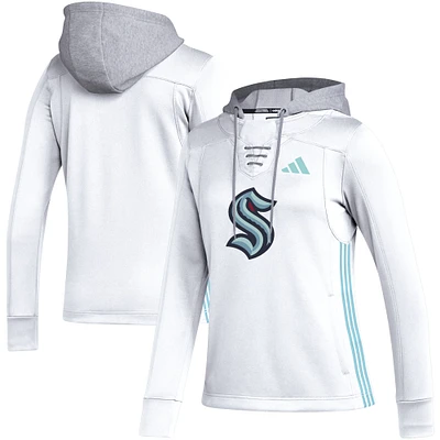 Women's adidas White Seattle Kraken Refresh Skate Lace AEROREADY Pullover Hoodie