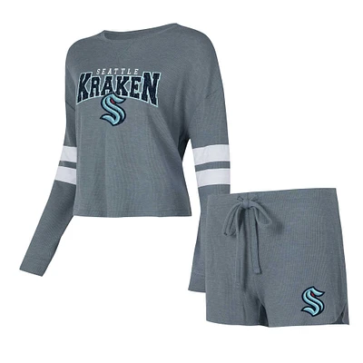 Women's Concepts Sport Charcoal Seattle Kraken Meadow Long Sleeve T-Shirt & Shorts Sleep Set