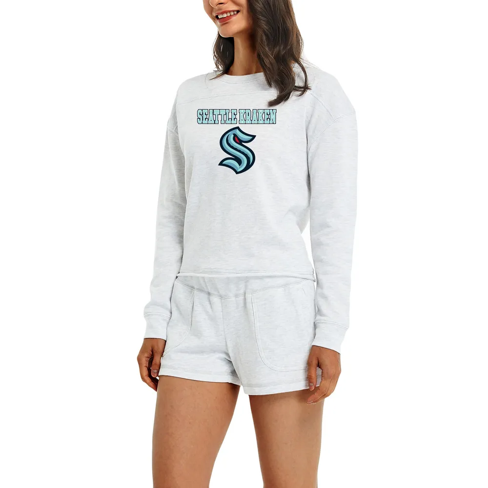 Women's Seattle Kraken Concepts Sport Deep Sea Blue/White Resurgence Slub  Burnout Raglan T-Shirt & Joggers Sleep Set