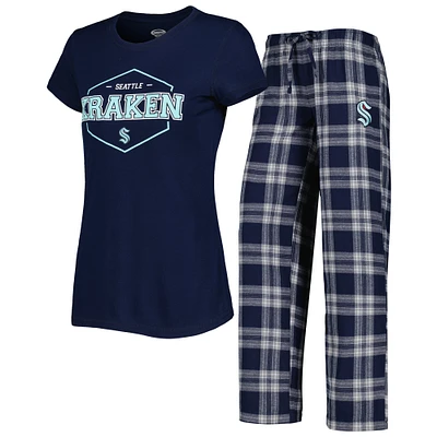 Ensemble de nuit T-shirt et pantalon Concepts Sport Deep Sea bleu/gris Seattle Kraken Badge pour femmes