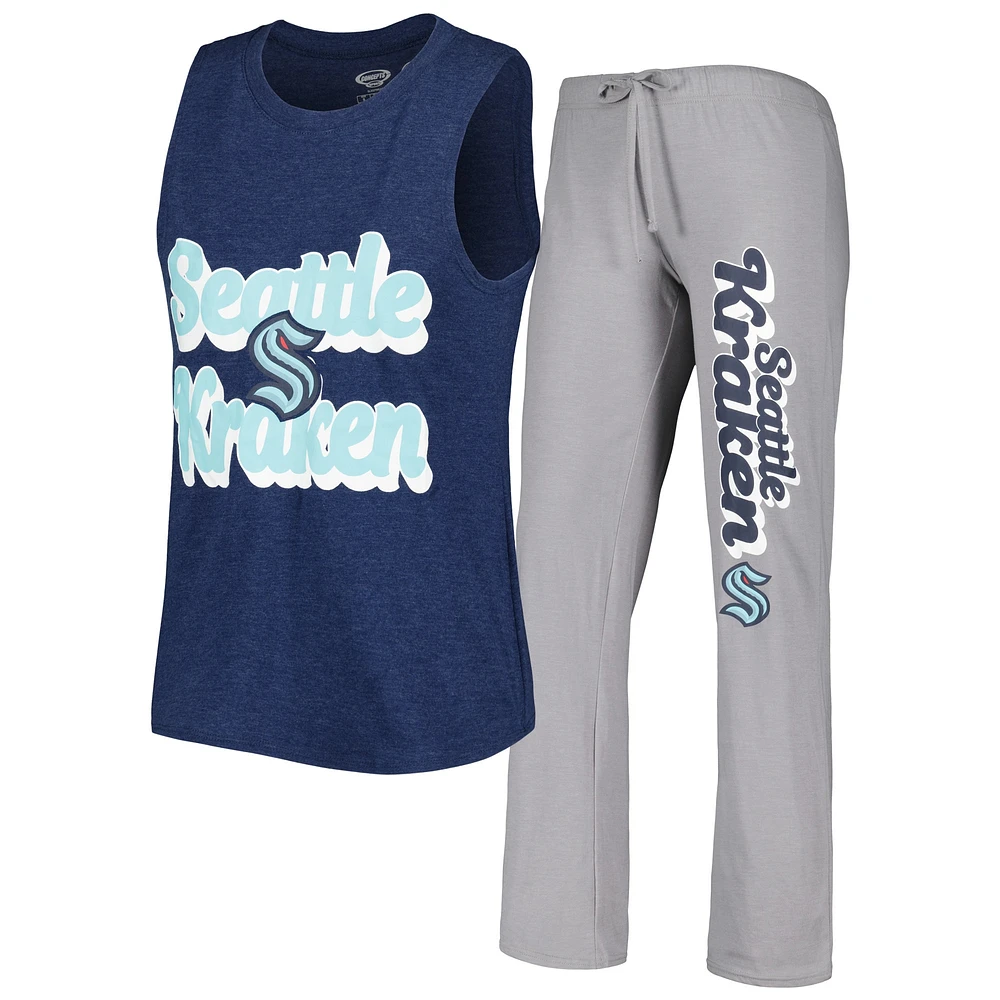 Concepts Sport Deep Sea Bleu/Gris Seattle Kraken Meter Muscle Débardeur et pantalon Ensemble de nuit