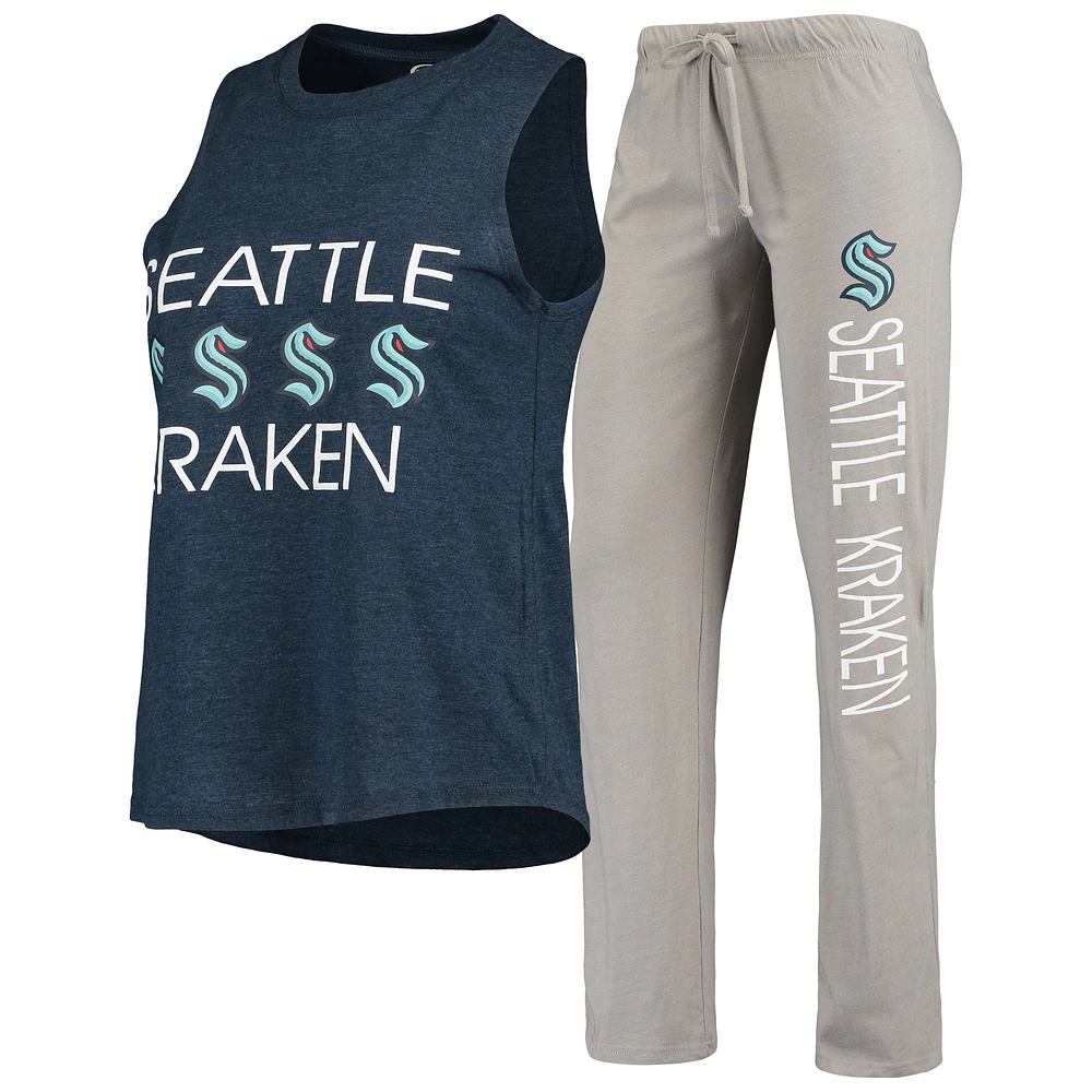 Concepts Sport Deep Sea Bleu/Gris Seattle Kraken Meter Débardeur et pantalon Ensemble de nuit