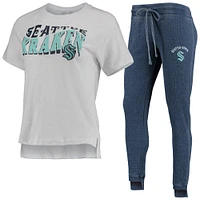 Concepts Sport Deep Sea Blue/White Seattle Kraken Resurgence Raglan T-shirt et pantalon de jogging Slub Burnout Sleep Set