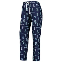 Pantalon de nuit Seattle Kraken Breakthrough Allover Logo Concepts Sport Deep Sea Blue pour femme