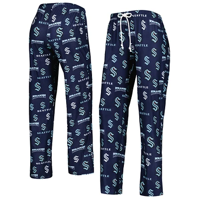 Pantalon de nuit Seattle Kraken Breakthrough Allover Logo Concepts Sport Deep Sea Blue pour femme