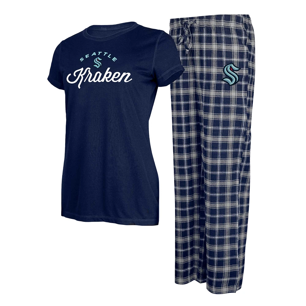 Ensemble de nuit Concepts Sport pour femmes, t-shirt et pantalon pyjama Seattle Kraken Arctic, bleu marine/gris