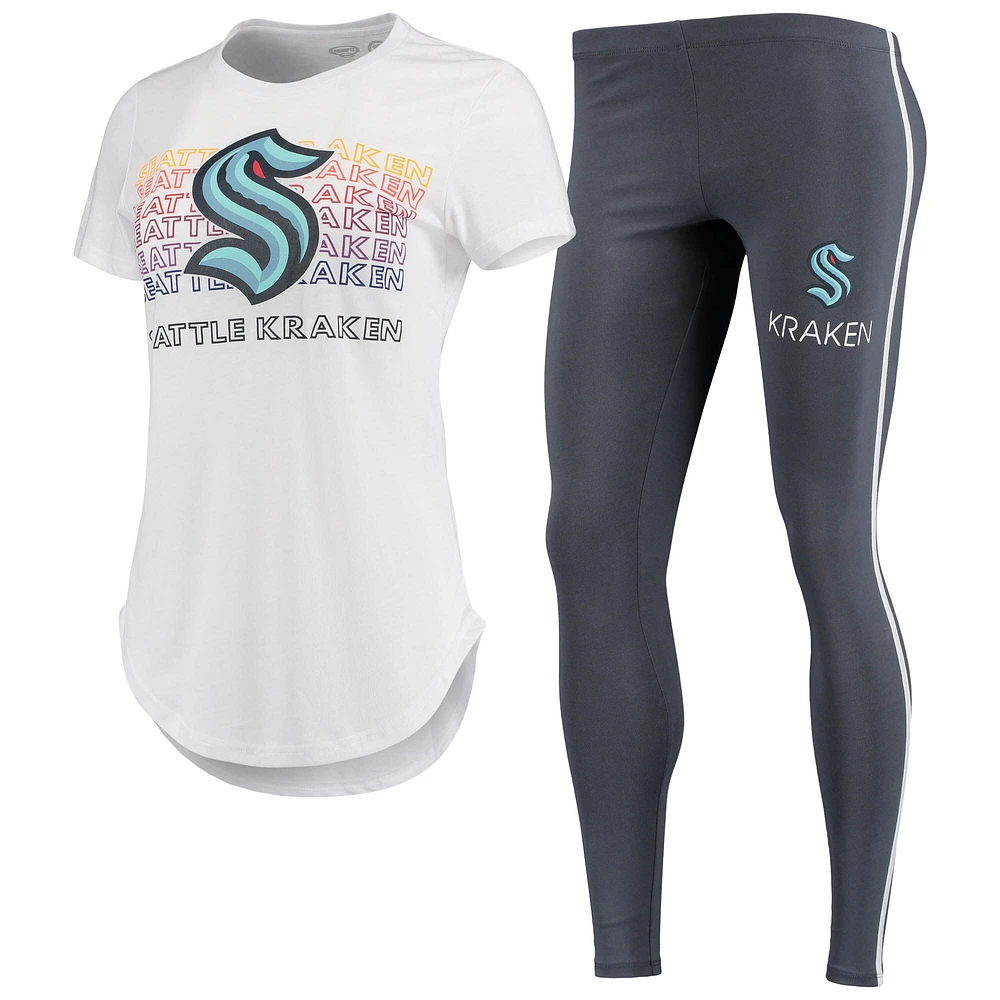 Ensemble t-shirt et legging Seattle Kraken Sonata Concepts Sport pour femmes, blanc/anthracite