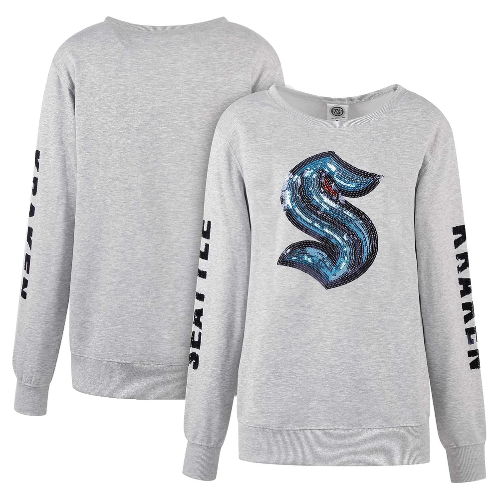 Women's Cuce Heather Gray Seattle Kraken Sequin Pullover Sweatshirt