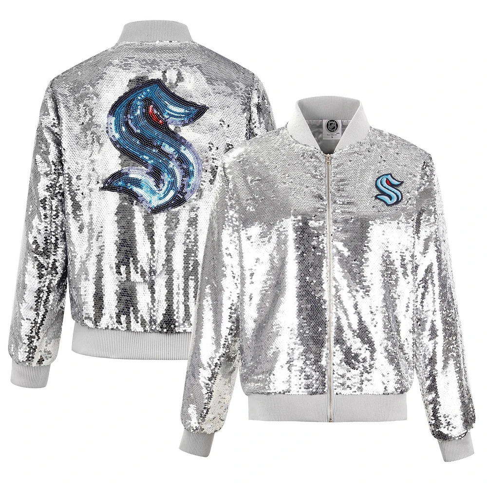 Women's Cuce Silver Seattle Kraken Sequin Full-Zip Jacket