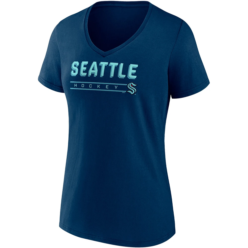 Women's Fanatics Deep Sea Blue/Gray Seattle Kraken Parent 2-Pack V-Neck T-Shirt Set