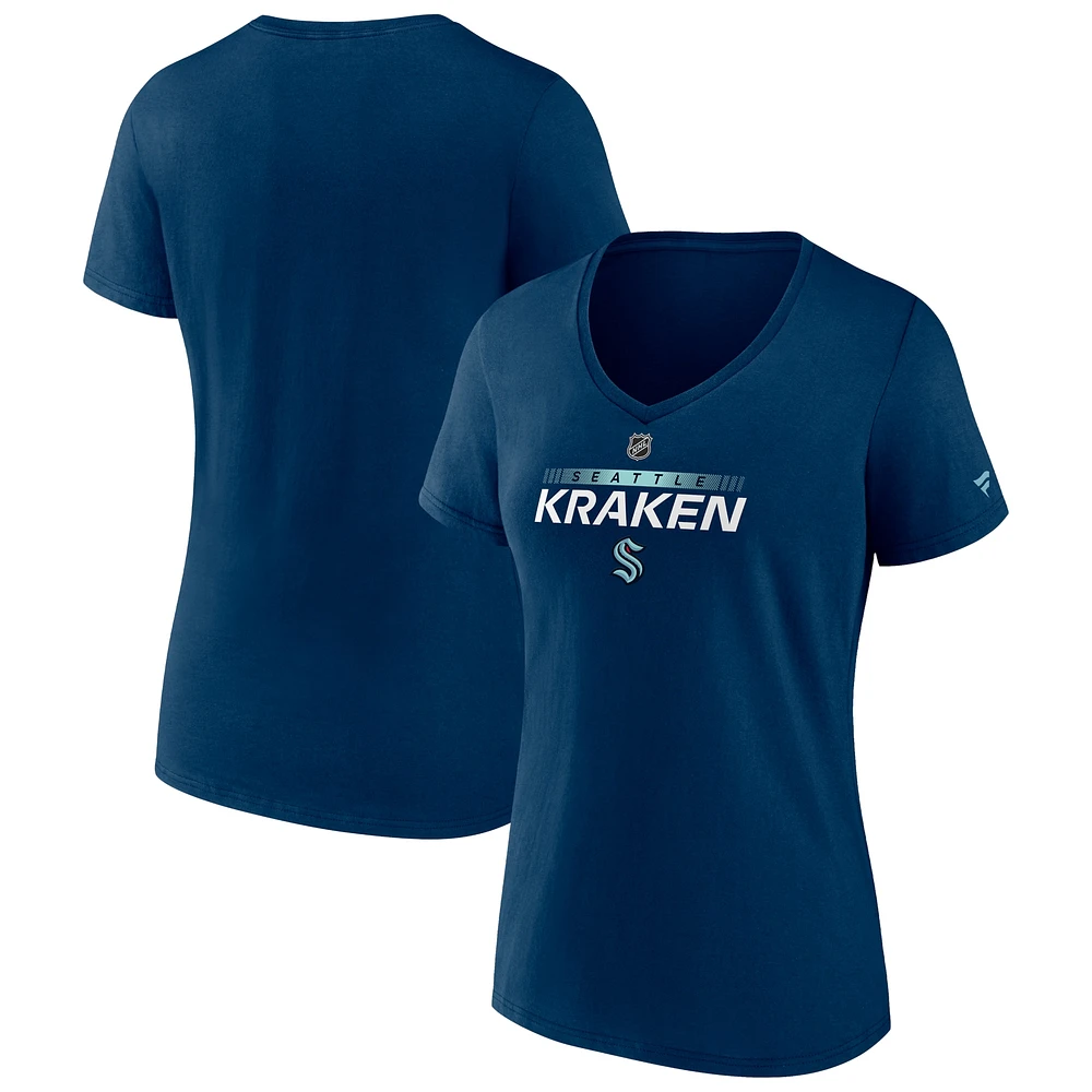 T-shirt à col en V Fanatics Deep Sea Blue Seattle Kraken Authentic Pro Core Collection Prime pour femmes