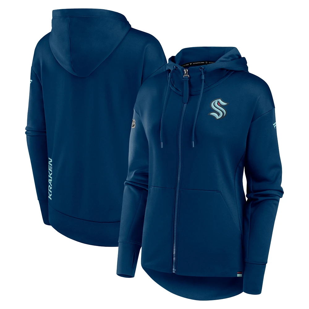 Sweat à capuche entièrement zippé Seattle Kraken Authentic Pro Scuba pour femmes Fanatics Deep Sea Blue