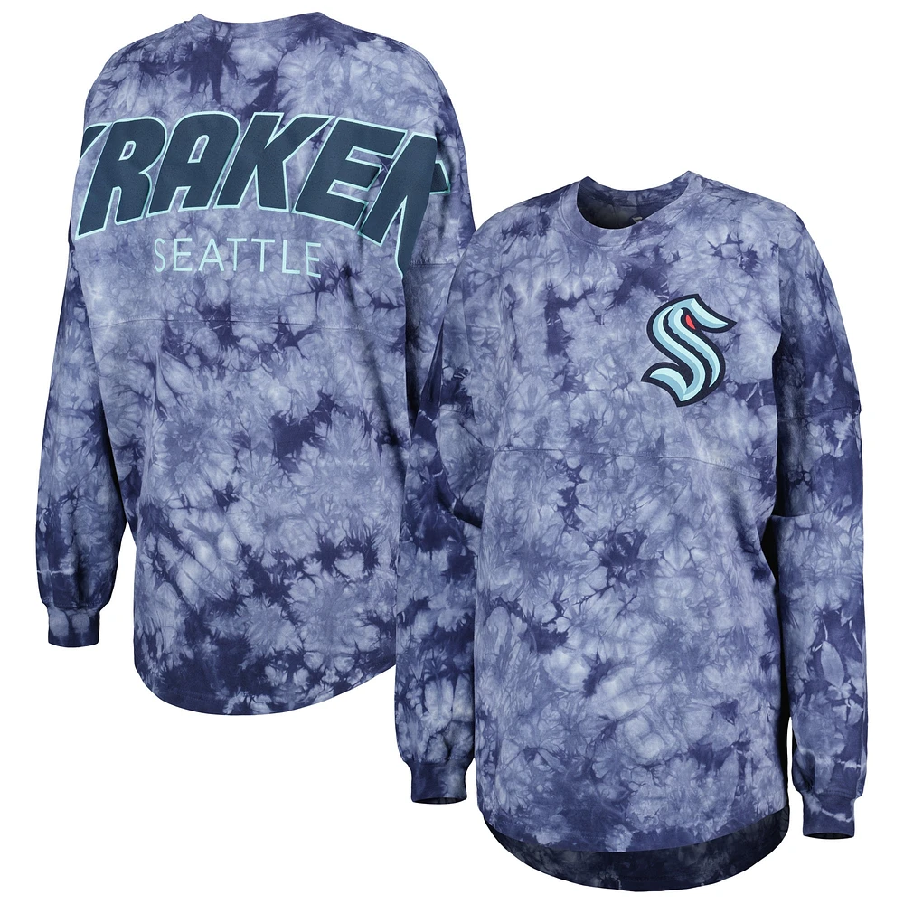 Women's Fanatics Deep Sea Blue Seattle Kraken Crystal-Dye Long Sleeve T-Shirt