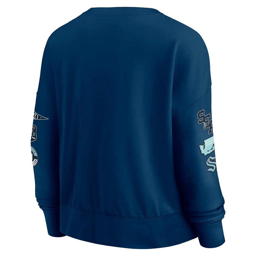 Women's Fanatics Deep Sea Blue Seattle Kraken Go Team Pullover Sweatshirt