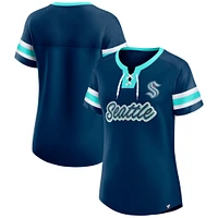 Women's Fanatics Deep Sea Blue Seattle Kraken Iconic Athena Lace-Up T-Shirt