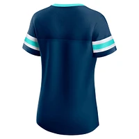 Women's Fanatics Deep Sea Blue Seattle Kraken Iconic Athena Lace-Up T-Shirt