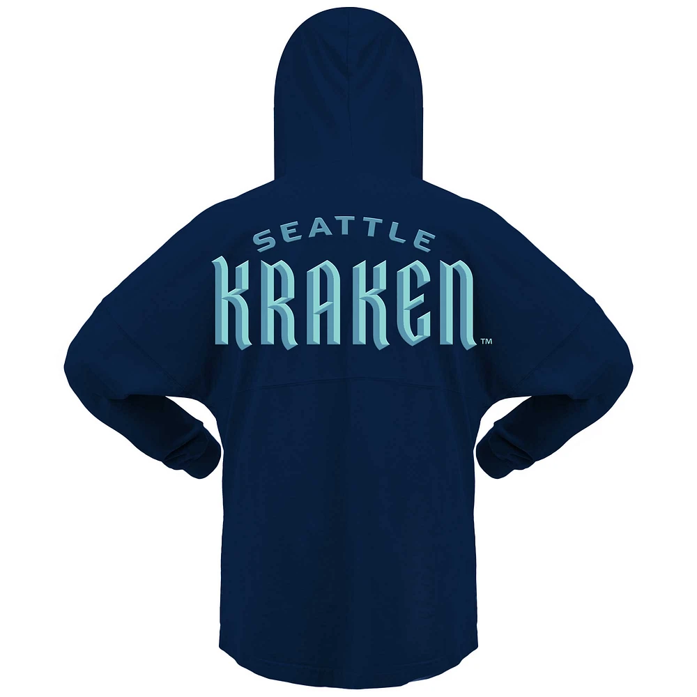 T-shirt à capuche manches longues et col en V Fanatics Deep Sea Blue Seattle Kraken pour femmes