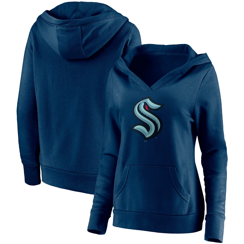 Women's Fanatics Deep Sea Blue Seattle Kraken Primary Logo - V-Neck Pullover Hoodie