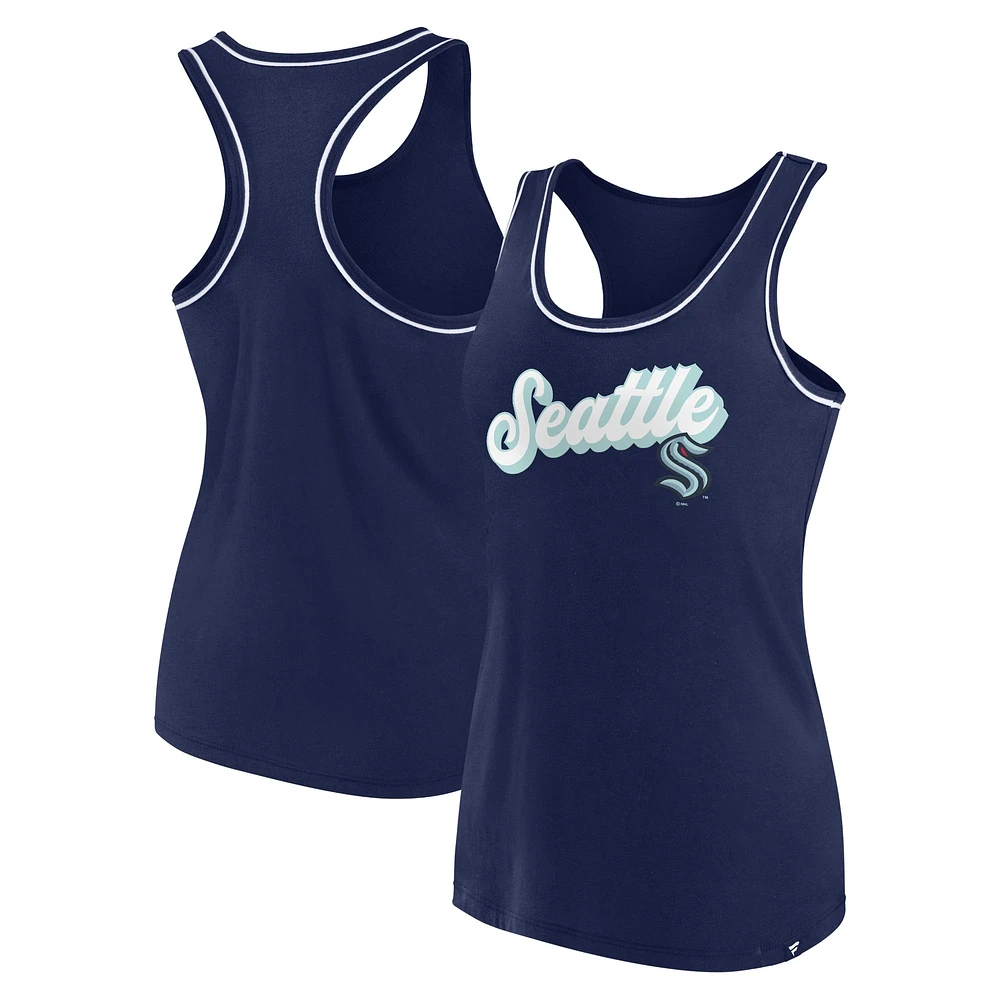 Women's Fanatics Deep Sea Blue Seattle Kraken Wordmark Logo Racerback Scoop Neck Tank Top