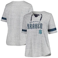 Women's Fanatics Heather Gray Seattle Kraken Plus Lace-Up  T-Shirt