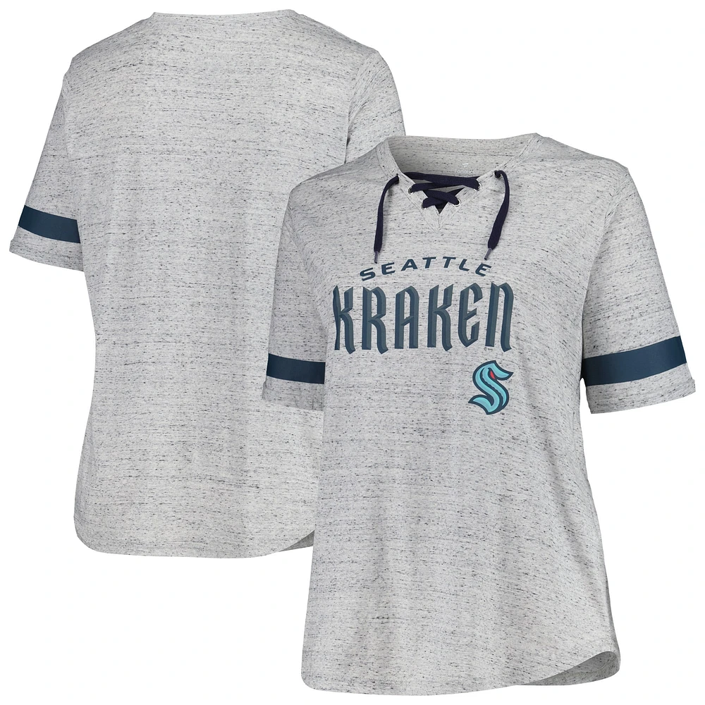 T-shirt à lacets grande taille Fanatics Heather Grey Seattle Kraken pour femmes