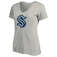 Women's Fanatics Heather Gray Seattle Kraken Plus Primary Logo V-Neck T-Shirt