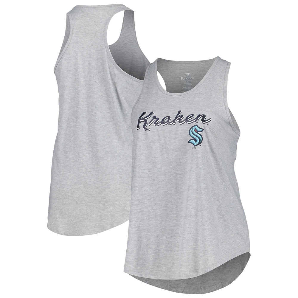 Débardeur à dos nageur taille plus Seattle Kraken Fanatics Heather Grey pour femmes