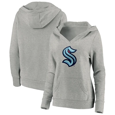 Women's Fanatics Heather Gray Seattle Kraken Primary Logo Pullover Hoodie