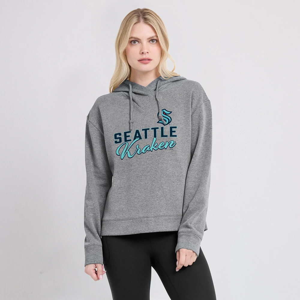 Women's Fanatics Heather Gray Seattle Kraken Script Favorite Pullover Hoodie