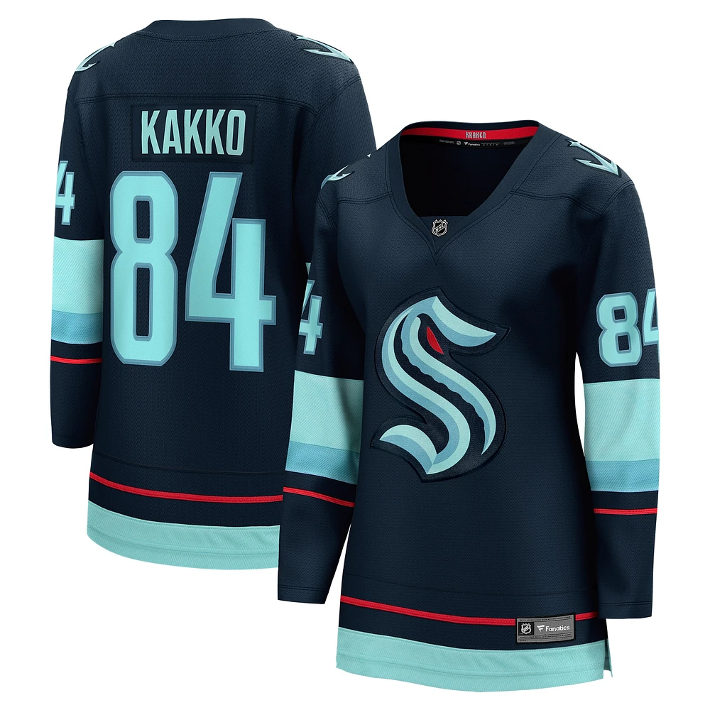 Maillot de joueur échappé à domicile Fanatics Kaapo Kakko Deep Sea bleu Seattle Kraken pour femmes