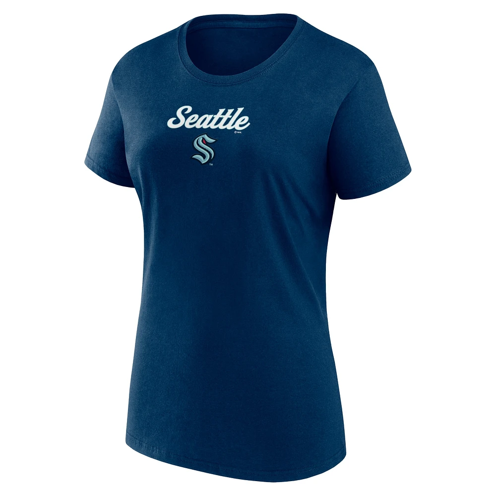 Ensemble t-shirt et short Fanatics pour femmes bleu marine/gris Seattle Kraken Script