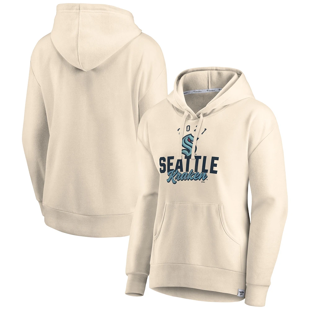 Women's Fanatics Oatmeal Seattle Kraken Carry the Puck Pullover Hoodie Sweatshirt