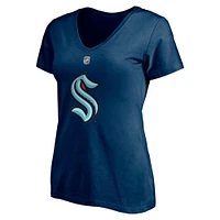 Women's Fanatics Philipp Grubauer Deep Sea Blue Seattle Kraken Authentic Stack Name & Number V-Neck T-Shirt