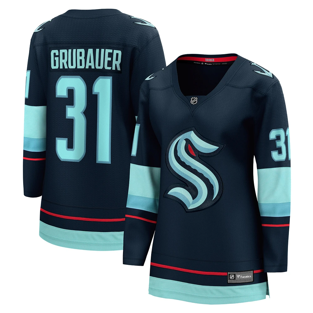 Maillot de joueur échappé à domicile Fanatics Philipp Grubauer Seattle Kraken pour femmes, bleu marine