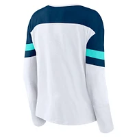 Women's Fanatics White/Deep Sea Blue Seattle Kraken Frozen Long Sleeve Notch Neck T-Shirt