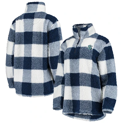 Women's G-III 4Her by Carl Banks Deep Sea Blue/White Seattle Kraken Plaid Sherpa Quarter-Zip Jacket