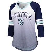 T-shirt col en V à manches 3/4 raglan G-III 4Her by Carl Banks Deep Sea Blue Seattle Kraken Lead Off pour femme