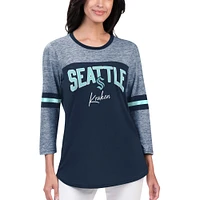 T-shirt à manches 3/4 G-III 4Her par Carl Banks pour femmes Deep Sea Blue Seattle Kraken Play The Game