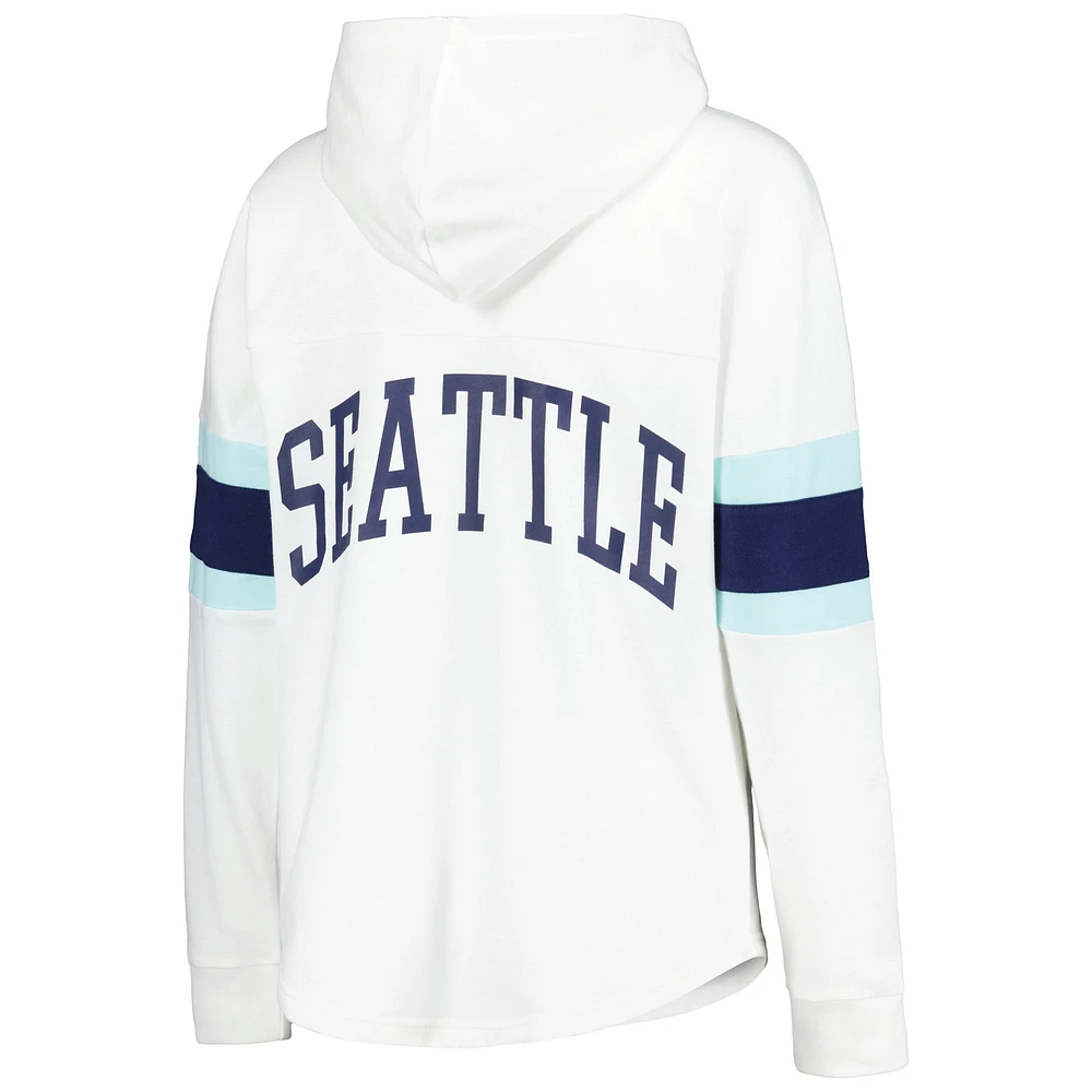 Women's G-III 4Her by Carl Banks White Seattle Kraken Game Plan Lace-Up Long Sleeve Hoodie T-Shirt