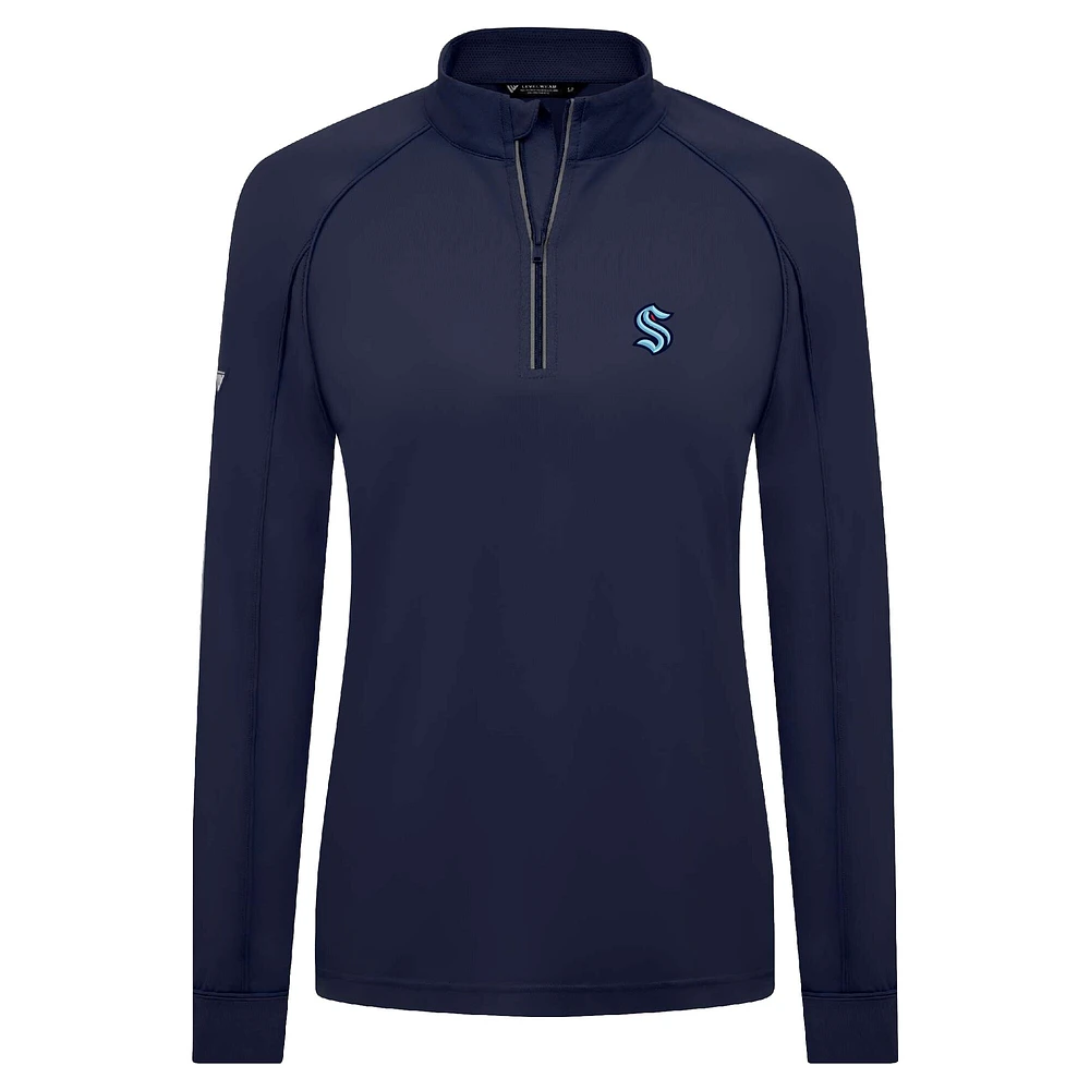 Women's Levelwear Deep Sea Blue Seattle Kraken Kinetic Insignia Core Raglan Quarter-Zip Top