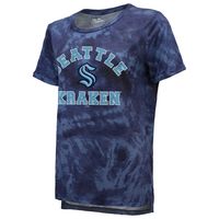 Women's Majestic Threads Deep Sea Blue Seattle Kraken Boyfriend Tie-Dye T-Shirt